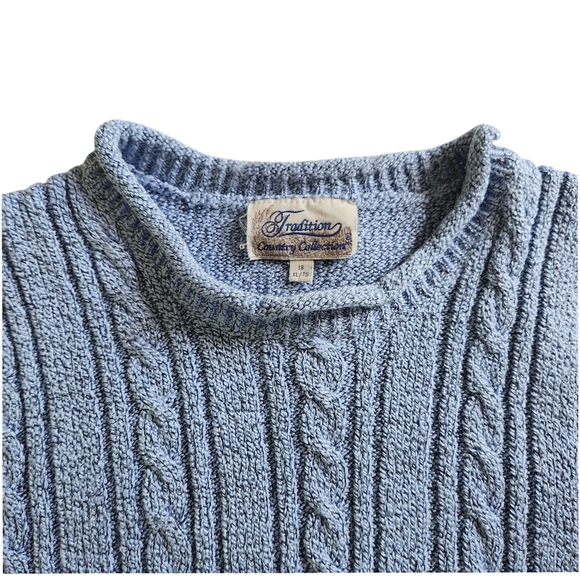 Vintage 1990s Rolled-Neck Pullover Sweater Women XL Marled Blue Cable Knit - Picture 3 of 6